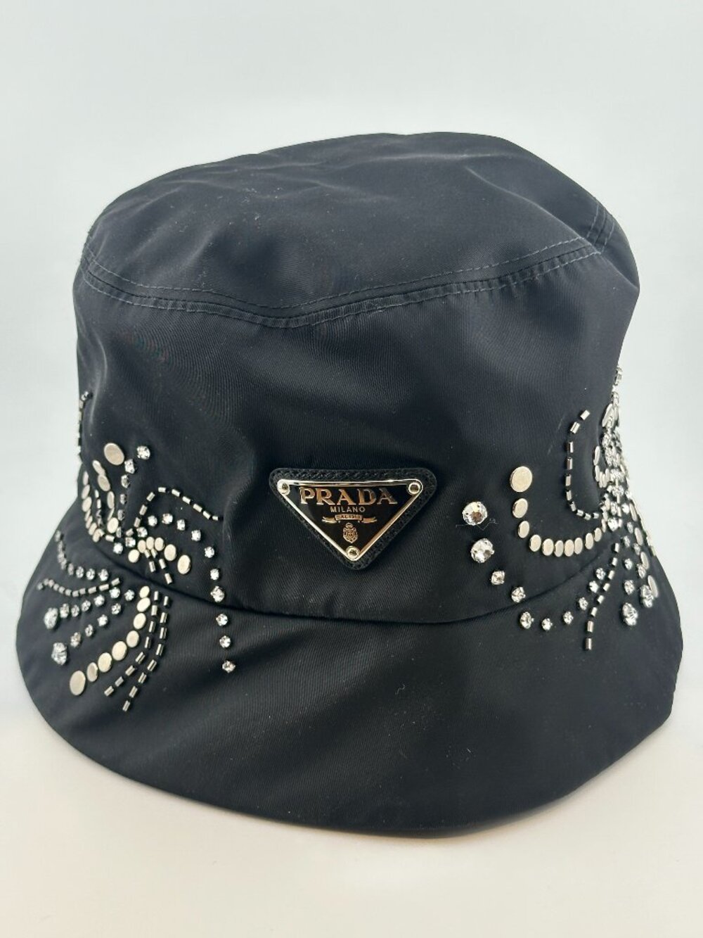 BRAND NEW PRADA RE-NYLON CRYSTAL EMBELLISHED HAT SIZE M